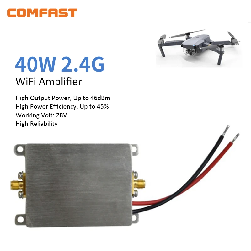 Amplificador de señal inalámbrico de alta potencia, enrutador de largo alcance, extensor WiFi, amplificador de Dron, 40W, 2,4 Ghz, 20W, 2400-2500MHz
