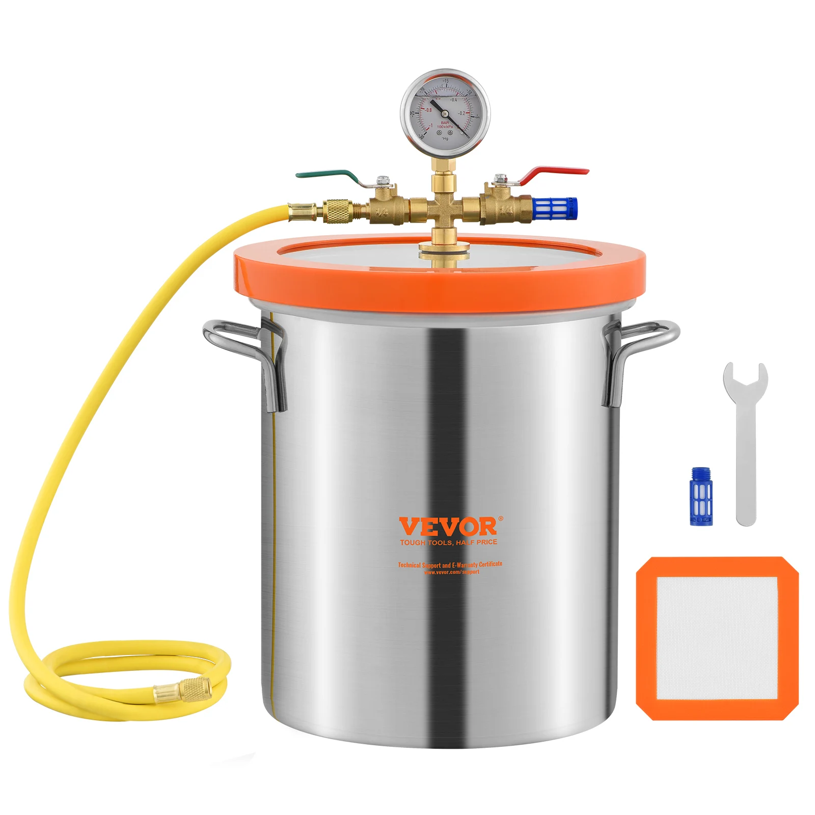 VEVOR 3/5 Gallon Vacuum Chamber Glass Lid Vacuum Degassing Chamber for Stabilizing Wood Resin/Silicone/Plaster Degassing