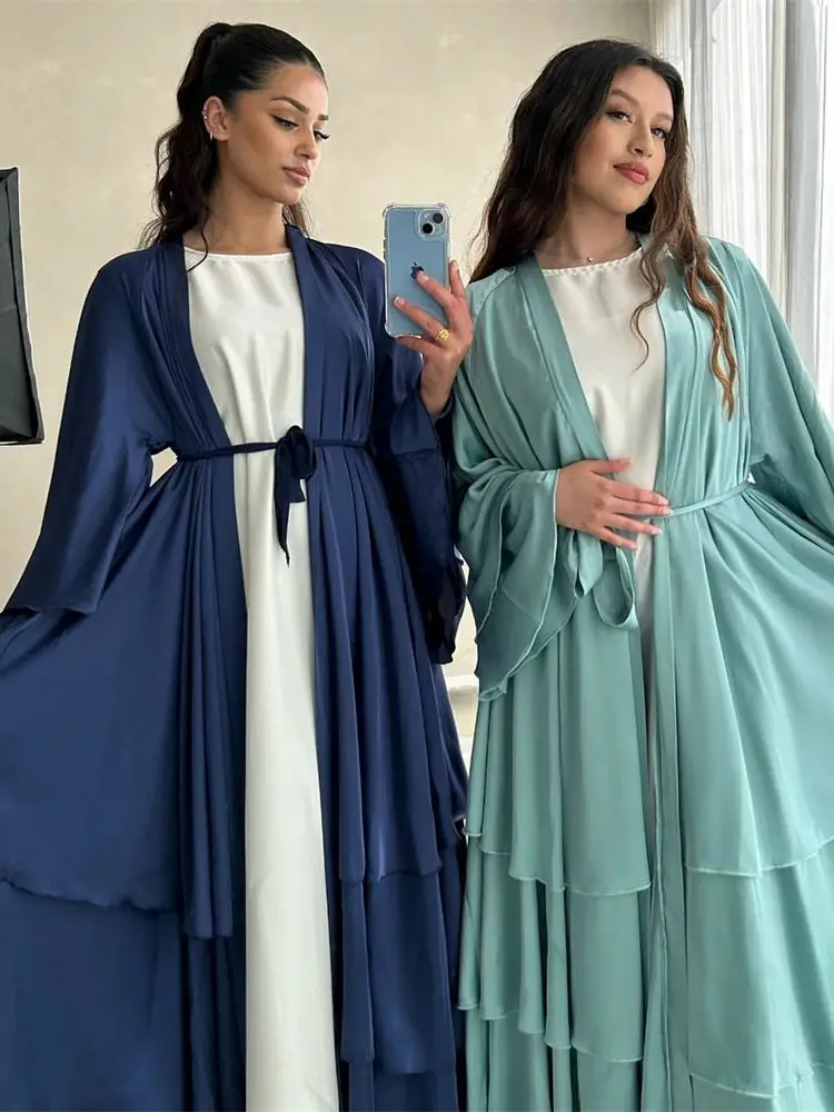 Kimono Abaya cetim Ramadan para mulheres, vestido muçulmano muçulmano modesto, roupas de oração, veste feminina, Dubai, Turquia