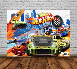 Boy 1st Birthday Party Hot Wheels Party Backdrop Tabletop Wild Hot Racer Car Background for Photo Backgrounds