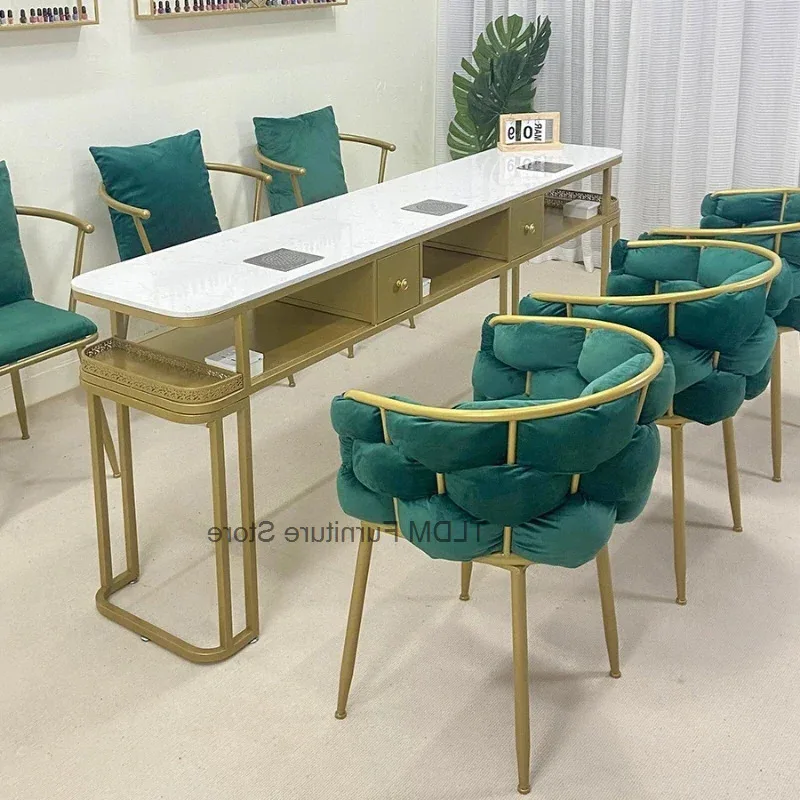 Manicure Golden Nordic Speciality Table Nail Manicura Table Retro Design Marble Mesa Simple Tisch Metal Salon Furniture