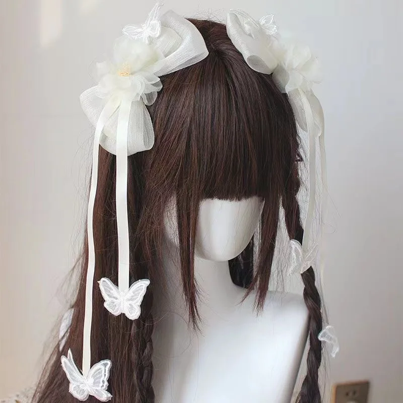 Grampo de cabelo clássico Lolita feminino, acessórios orientais, estilo hanfu, laço, flor, borlas de borboleta, menina, cosplay, 1 par