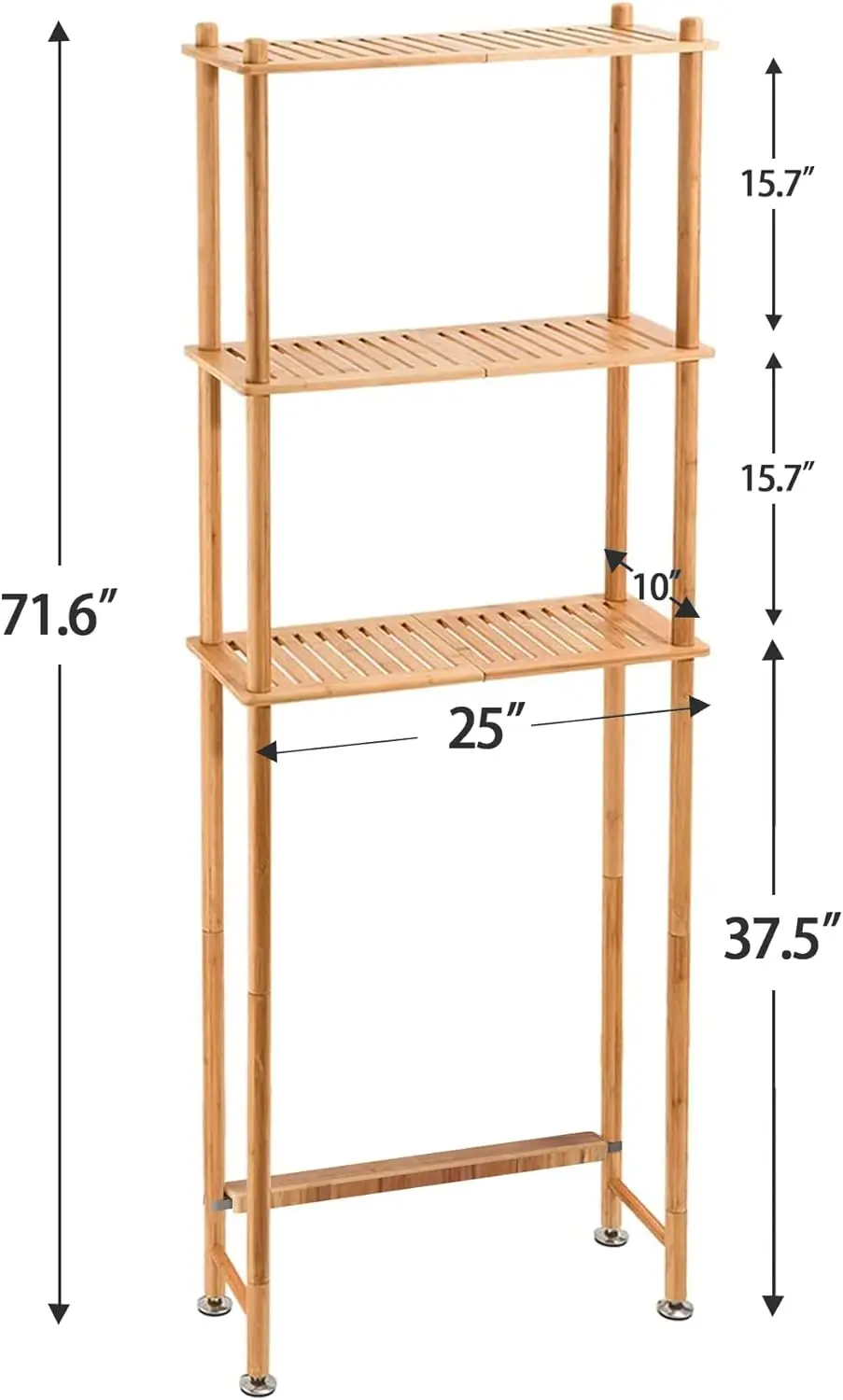 AmazerBath Over The Toilet Storage Shelf Bamboo 3-Tier Over Toilet Organizer Rack Freestanding Above Toilet Shelf for Bathroom