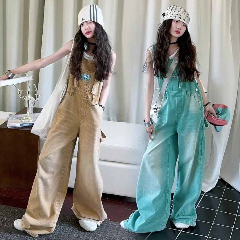 abbigliamento-per-bambini-casual-jeans-per-adolescenti-8-10-y-pantaloni-per-bambini-ragazze-salopette-di-jeans-estate-2025-moda-lavata-tuta-ampia-a-gamba-larga