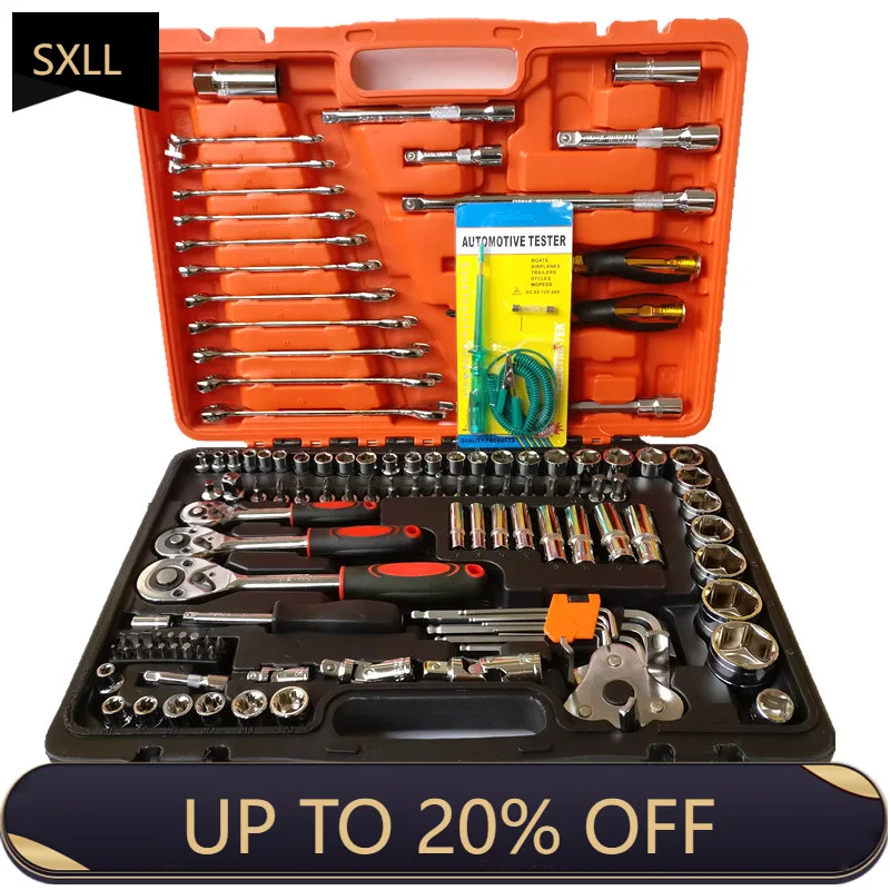 

SXLL 121 Pieces 1/2, 3/8, 1/4 Inch Drive Metric Machine Tool Kit Ratchet Universal Socket Wrench Kit with Hexagonal Keyset