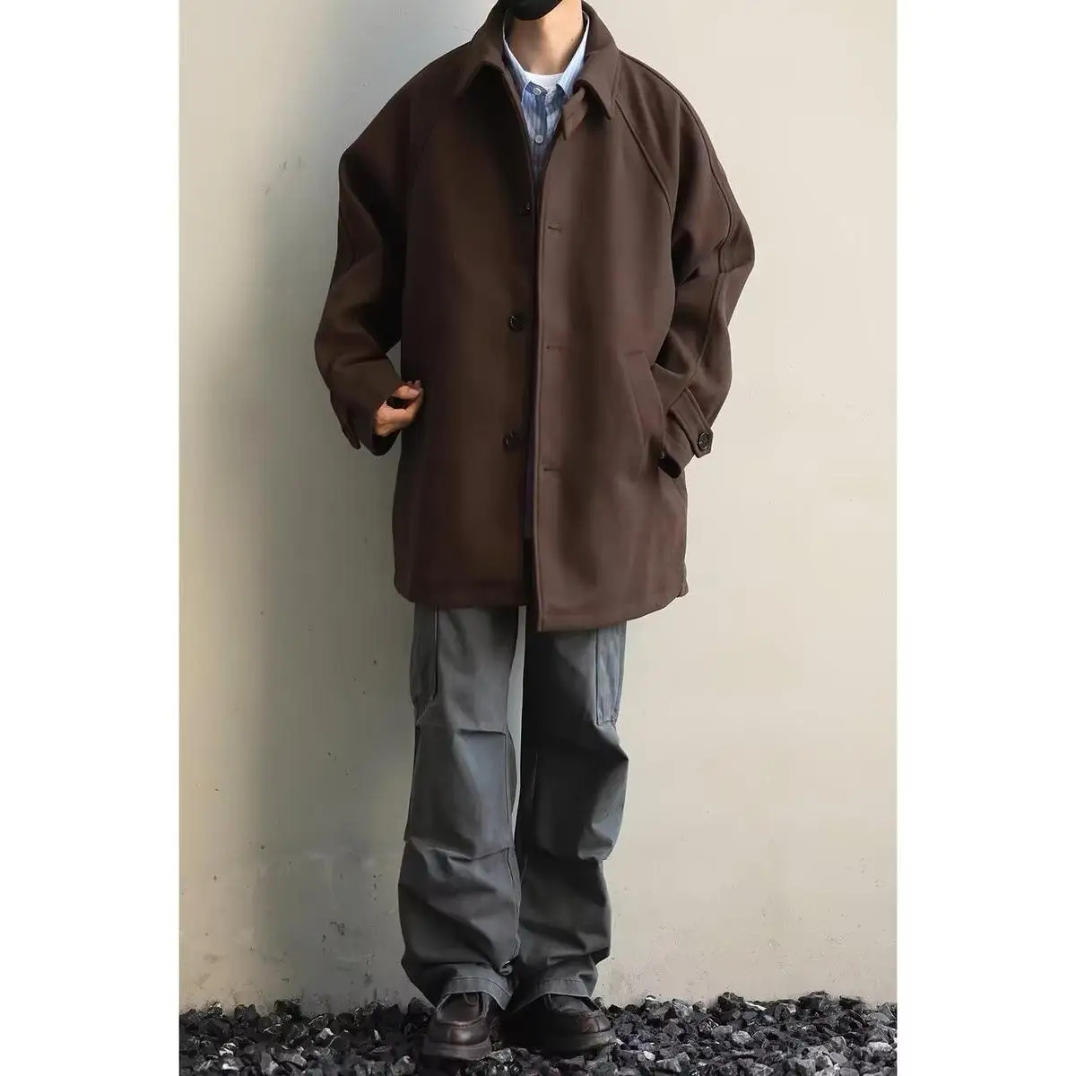 

American Retro Thiened Woolen Jaet Men's ort Casual Cotton Coat Autumn Winter Versatile Warm Faionable Youth Polyeste...