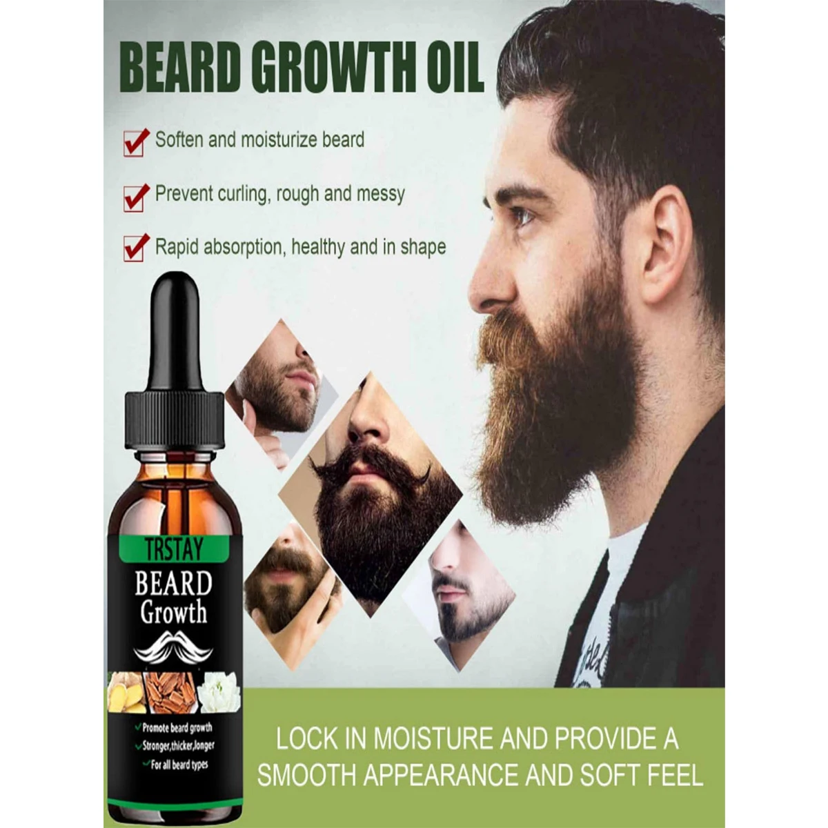 Men Beard Growth Essential Oils Essence Spray Nourishing and Moisturizing Spray Beard Care Grooming Oil