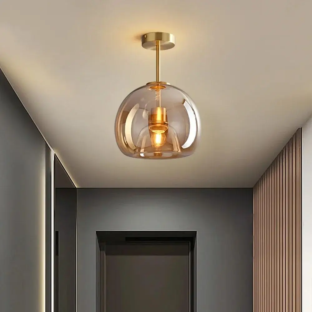 Nordic LED Glass Wall Lamp Creative Postmodern Design Copper Chassis E27 Lamp Head for Corridor Entrance Bedroom Lighting
