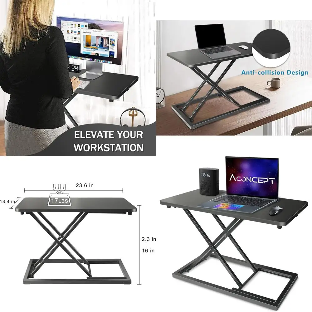

Manual Adjustable Height Standing Desk Converter, 24x14 Inch Black, Compact Sit-Stand Workstation for Monitor or Laptop