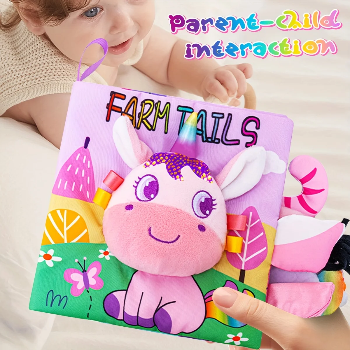 Doekboek met eenhoornstaart, verlichtingsdoekboek, cognitief speelgoed met aanraakfunctie voor vroeg onderwijs, interactieve kinderboeken