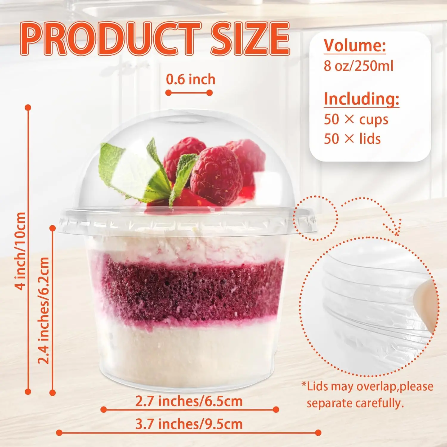 8OZ Disposable Plastic Cups with DomeOLids Clear Dessert Cup Mini Parfait Appetizer Containers for Ice Cream,Cake,Fruit,Pudding