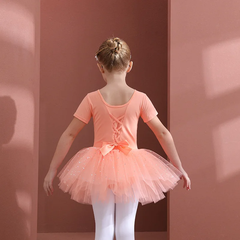Robe Tutu Fille Pailletée Étoiles - Orange Princesse Ballet Anniversaire 2-7 Ans