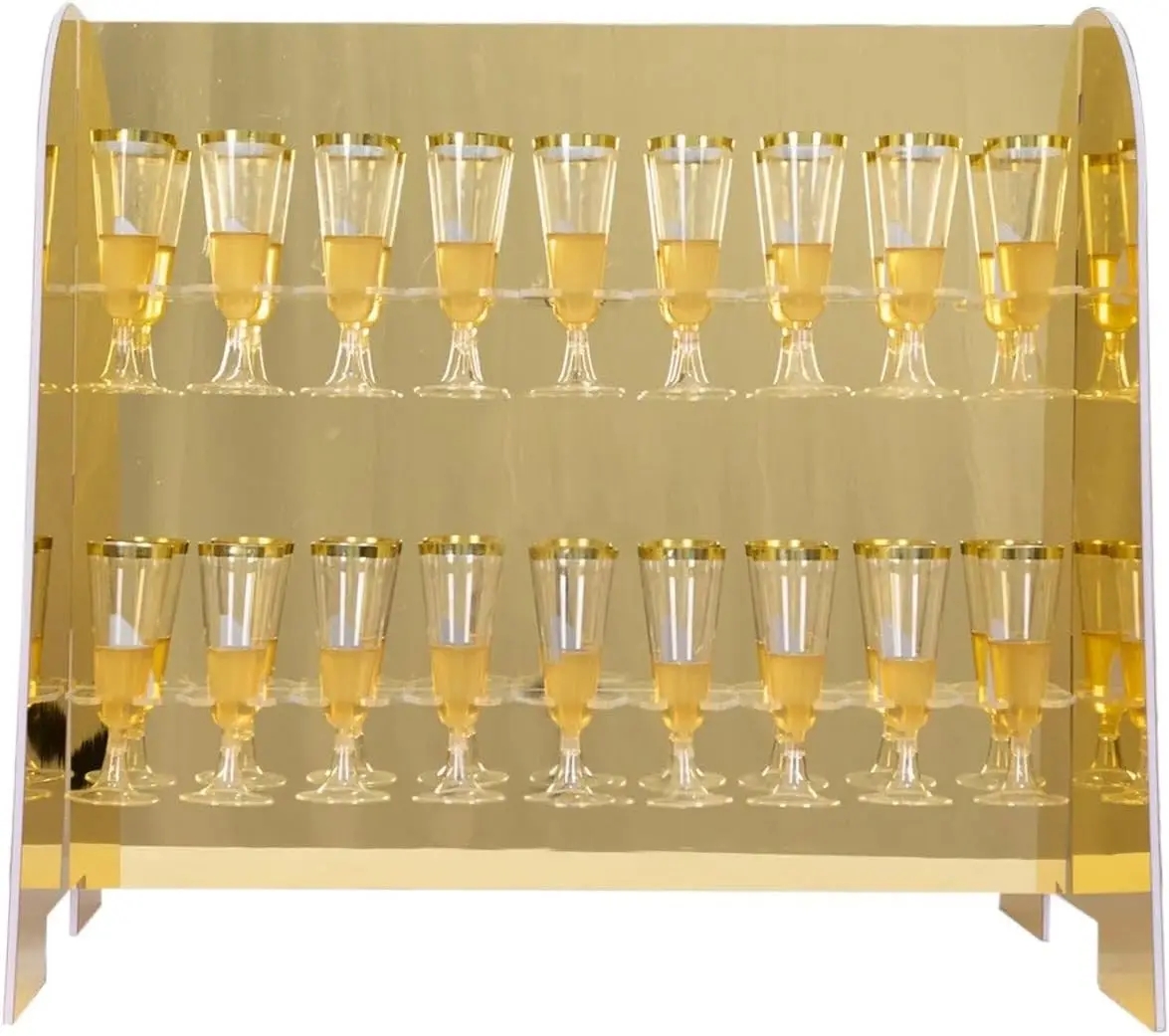25 Inch Gold 2 Tier Foam Wine Glass Rack Champagne Flute Holder Stand Display Wedding Party Event Reception Bar Table Home Decor