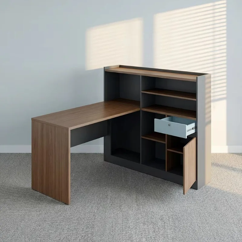Modern Home Office Workstation with Storage Bookshelf Cabinet Computer Desk