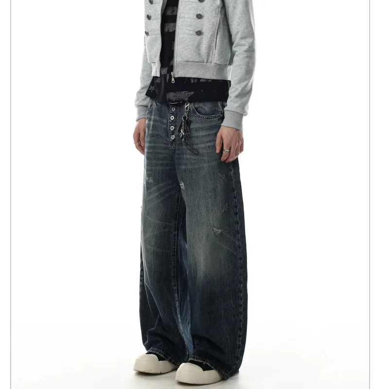 LUZHEN 2026 New Original Single Buttoned Niche Design Straight Tube Jeans Men's Fashion Loose Casual Wide Leg Denim Pants JY8919