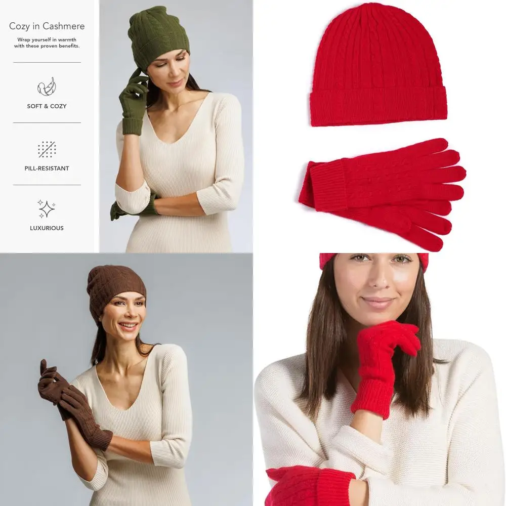 

Luxurious 100% Cashmere Hat & Gloves Set for Women with Elegant Box