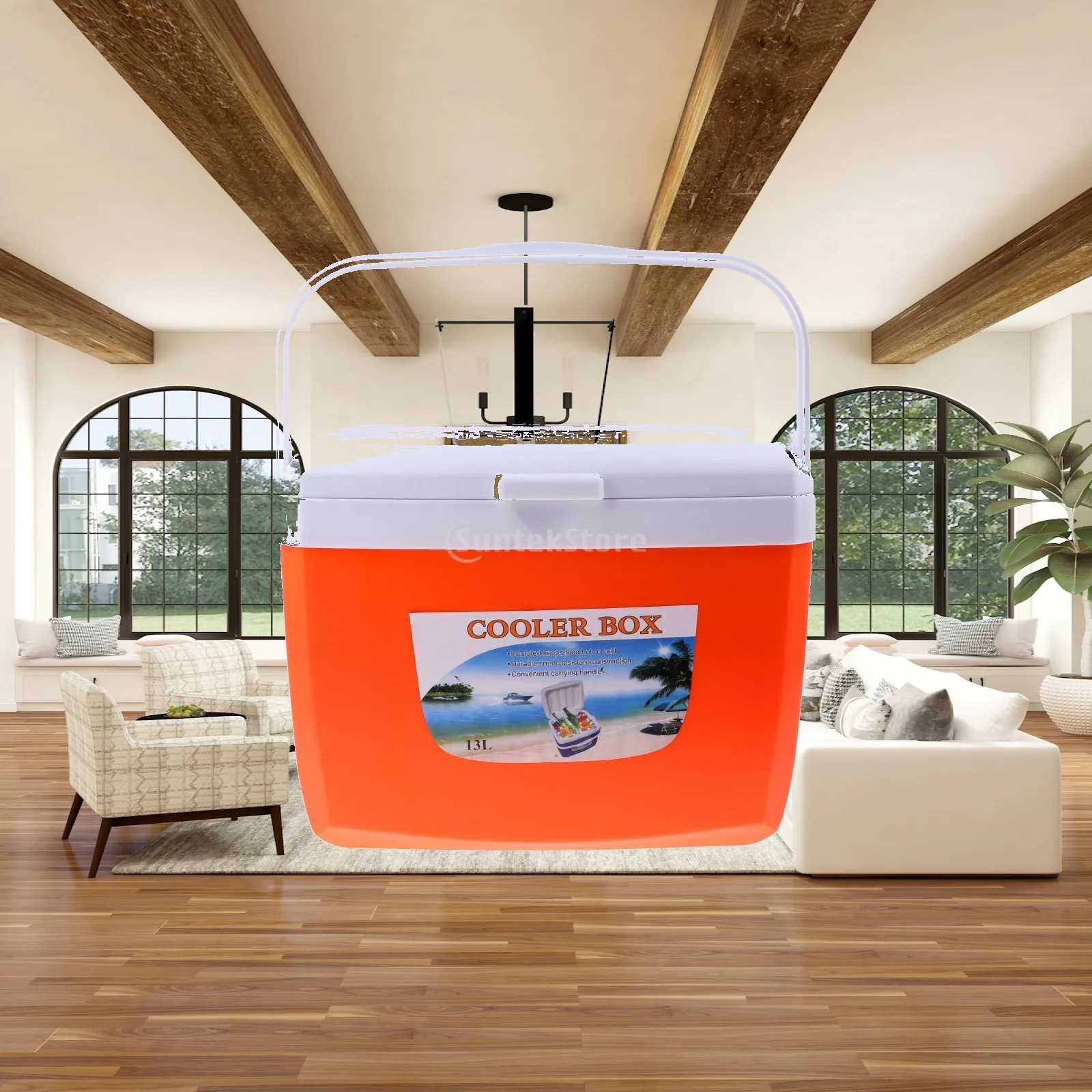Camping Cooler Box with Carry Handle Lightweight Ice Chest for Car Outdoor BBQ Fishing Medicine Storage
