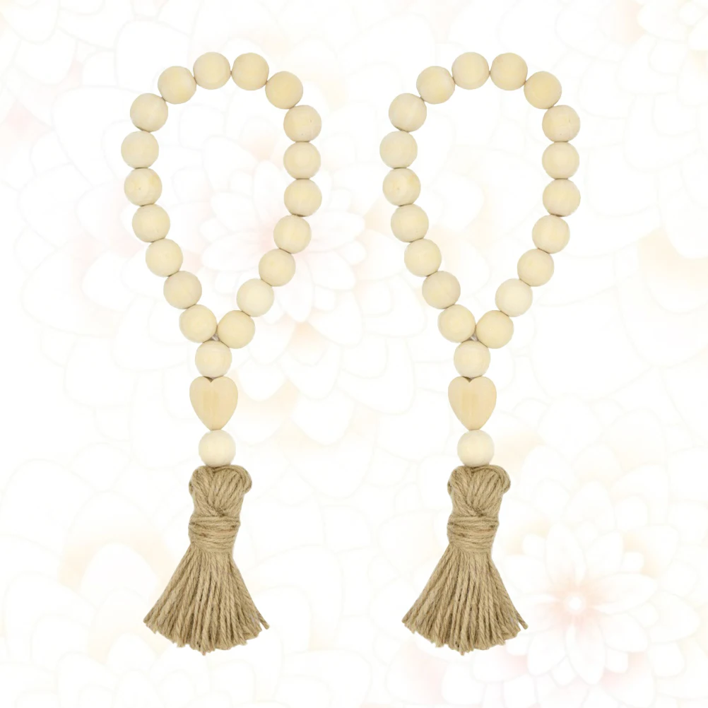 

2pcs Wooden Bead Decor Home Nursery Farmhouse Garland Tassel String Natural Long Lasting Simple Art Gift