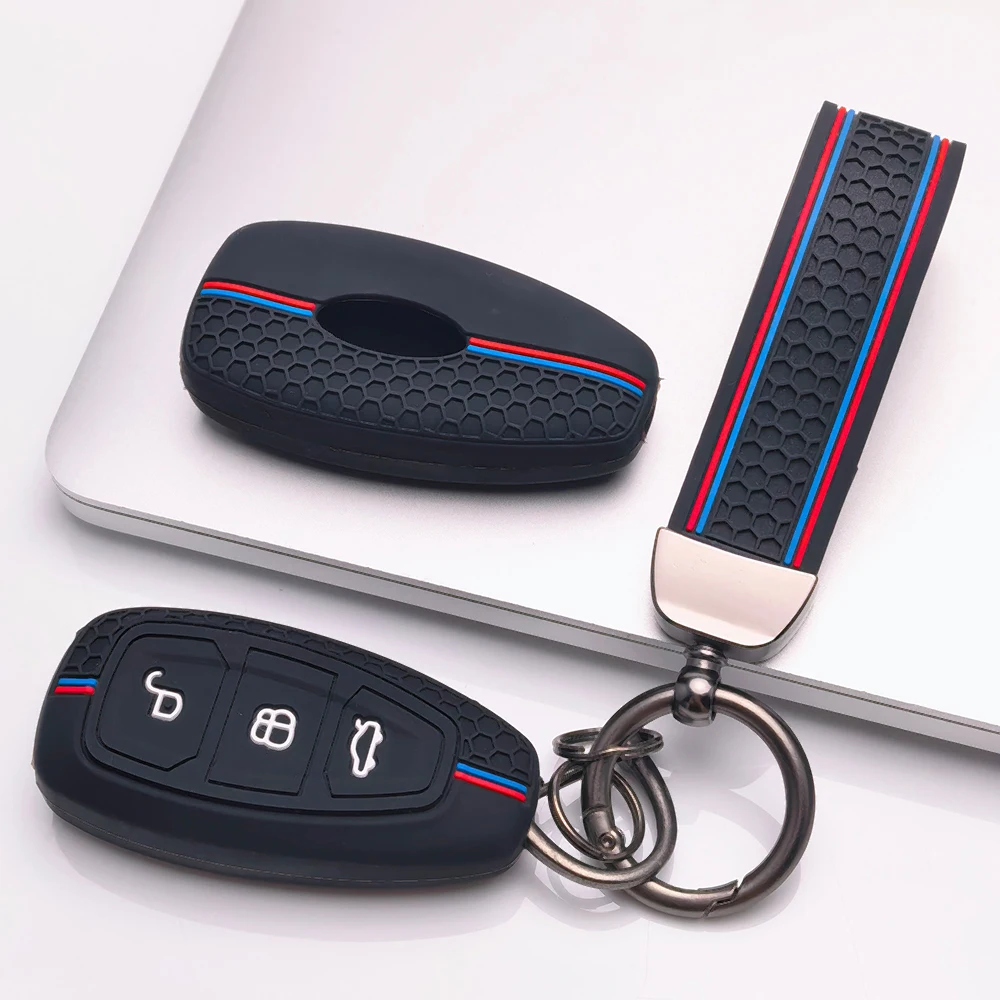 Car Key Pack for Ford ST Line Fiesta Focus Mondeo Ecosport Kuga Puma Edge Escape Metallic Silicone Car Key Fob Case Accessories