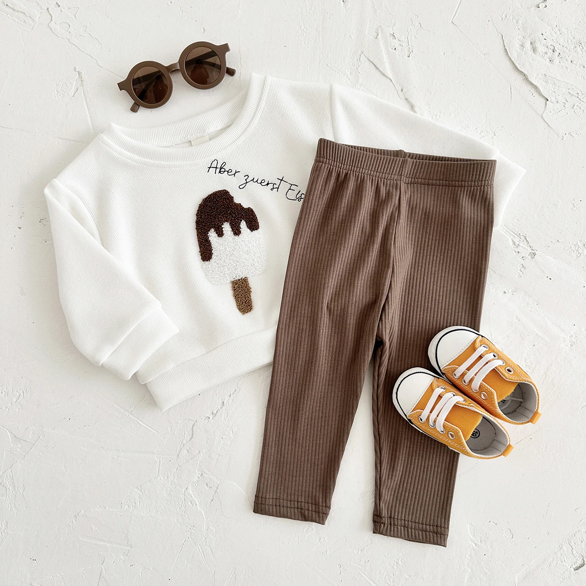 2PCS Boys Baby Infant Suit Fall Children\'s Top Cute Popsicle Embroidery Spring Baby Outfit Set Long Sleeve Girl Kids Clothes