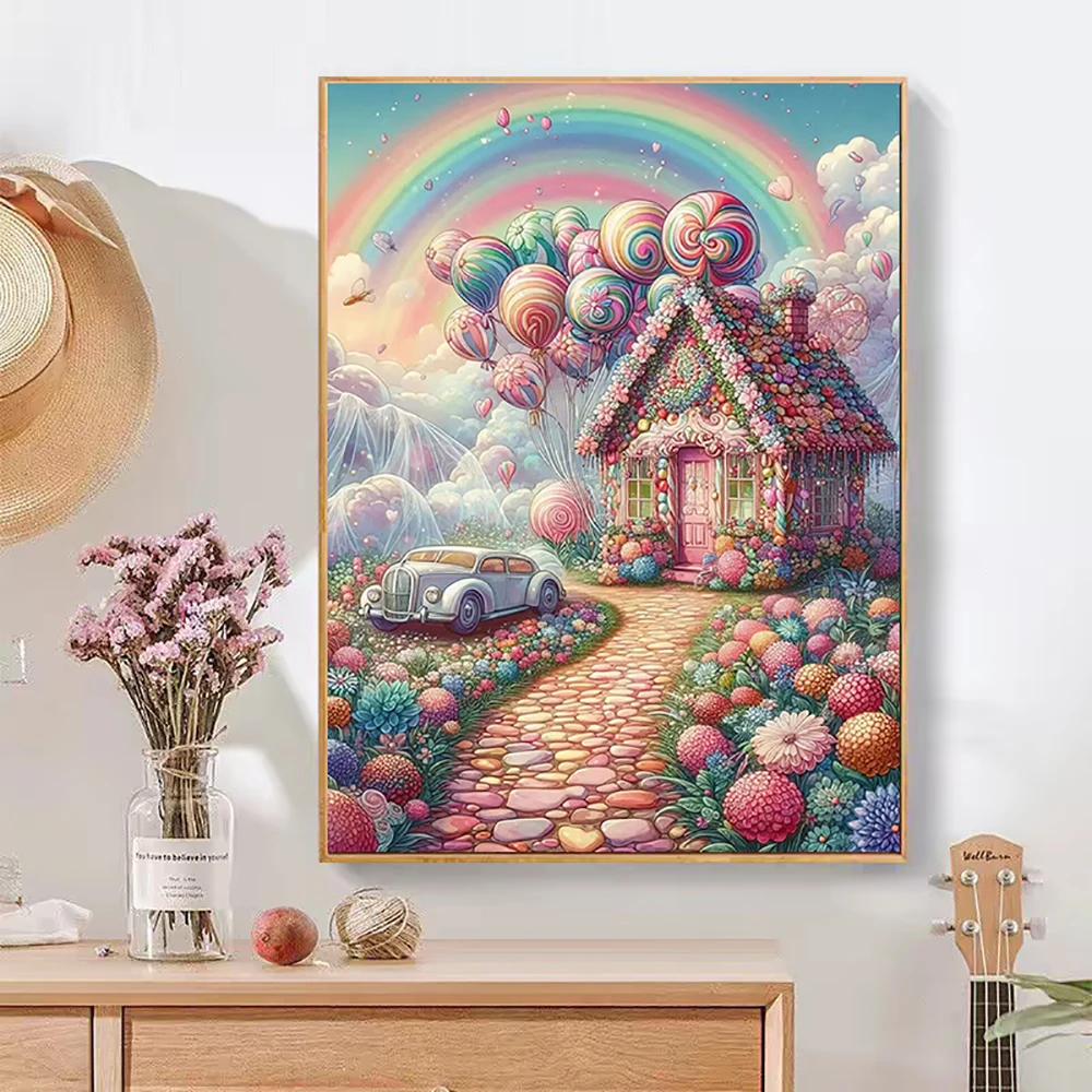 

Rainbow Balloon House Fairy Dust Full Square Diy Diamond Painting Cross Stitch Embroidery Mosaic Home Decor Needlework Crystal