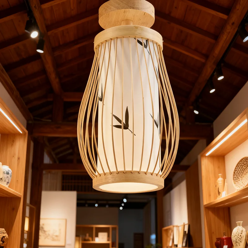 

Flush Mount Rattan Ceiling Lamp Hand Woven Bamboo Shade with E27 for Restaurant Cafe B&B Retro Style Lighting
