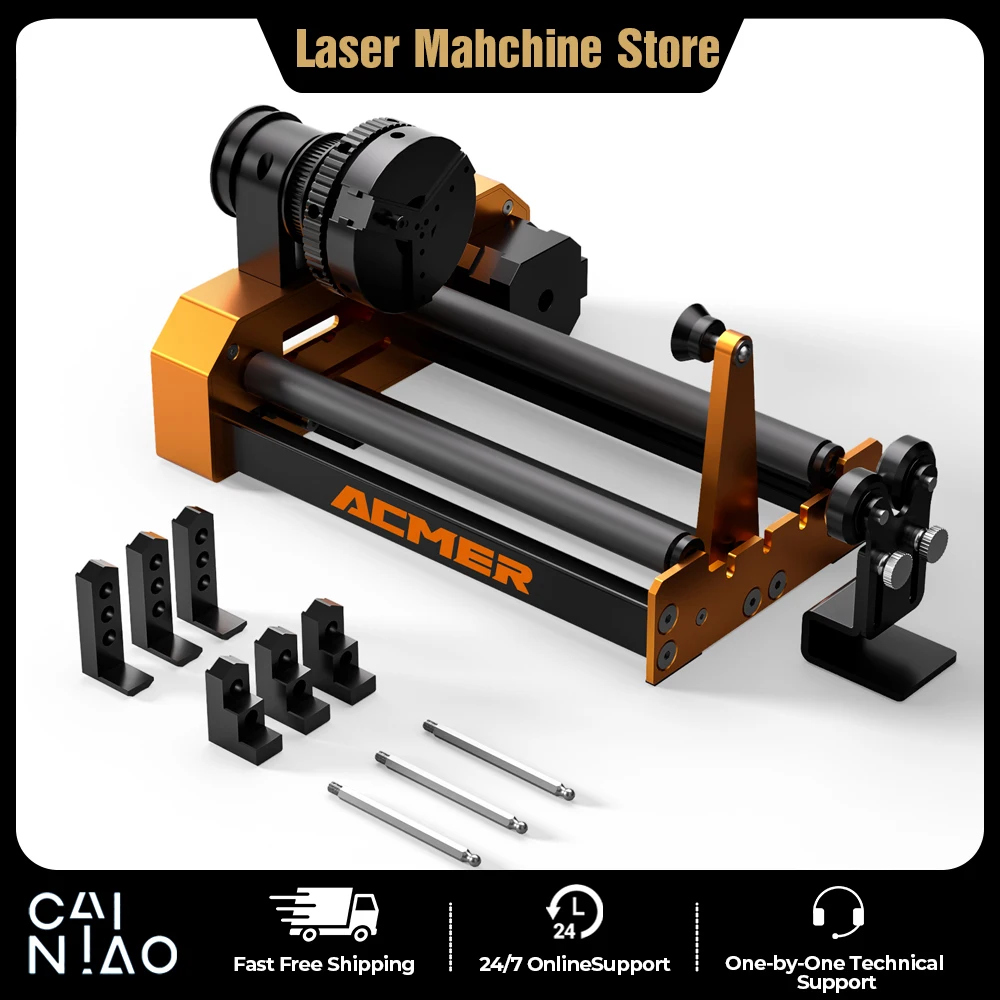 

ACMER M4 Laser Chuck Rotary Module Y Axis Rotary Roller for Laser Engraver Machine Clamp Diameter 3-150mm Curved Surface 3-Jaw