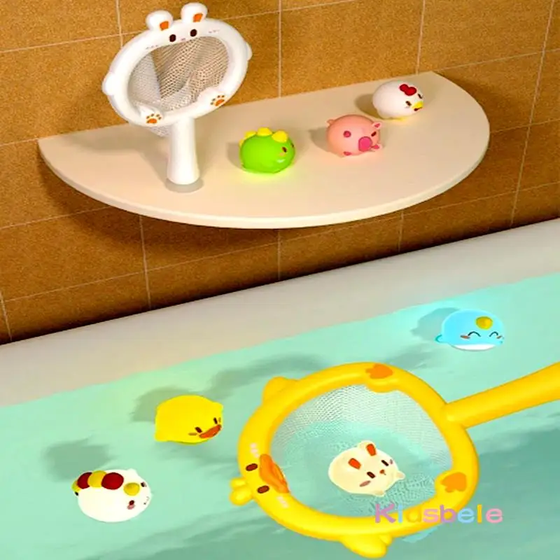 شبكة صيد 2 في 1 مع 6 ألعاب مضيئة للسباحة على شكل حيوانات لطيفة وهدايا حمام السباحة للأطفال الصغار ألعاب حمام السباحة المطاطية الناعمة #2