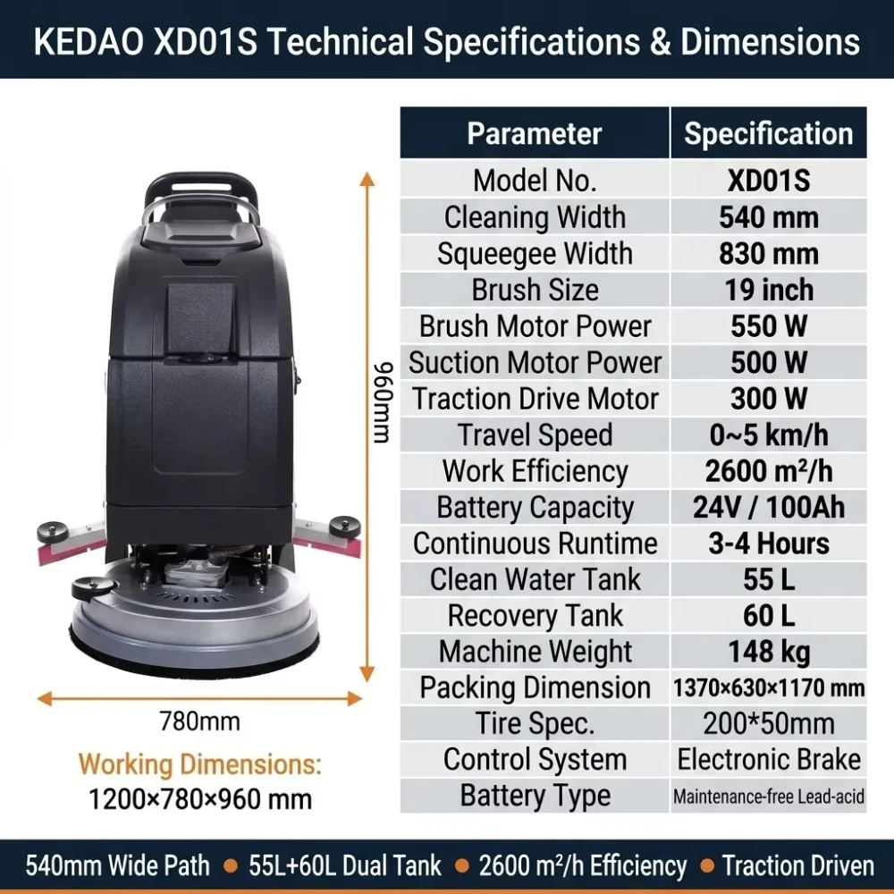 XD01S Hot Selling 24V Hotel Walk-Behind Electric Floor Scrubber Hand Push Sweeper Residential Multifunctional Floor Scrubber