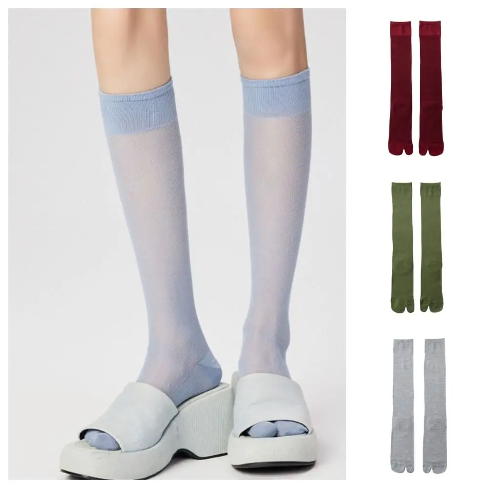 

Fashion Solid Color Knee High Stockings Mesh JK Ruffle Two Toe Socks Hosiery Ultra-thin Calf Long Socks Streetwear