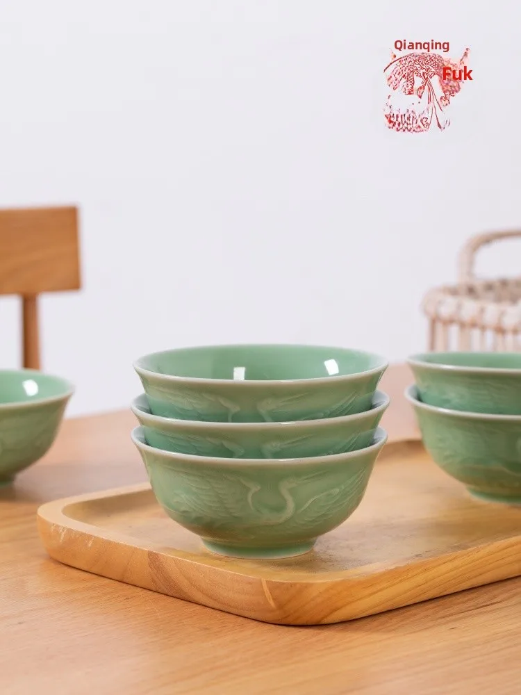 

Longquan Qingci Ceramic Bowl Set Traditional Chinese Style Dinnerware Rice Bowl Soup Bowl High Aesthetic Value Home Use