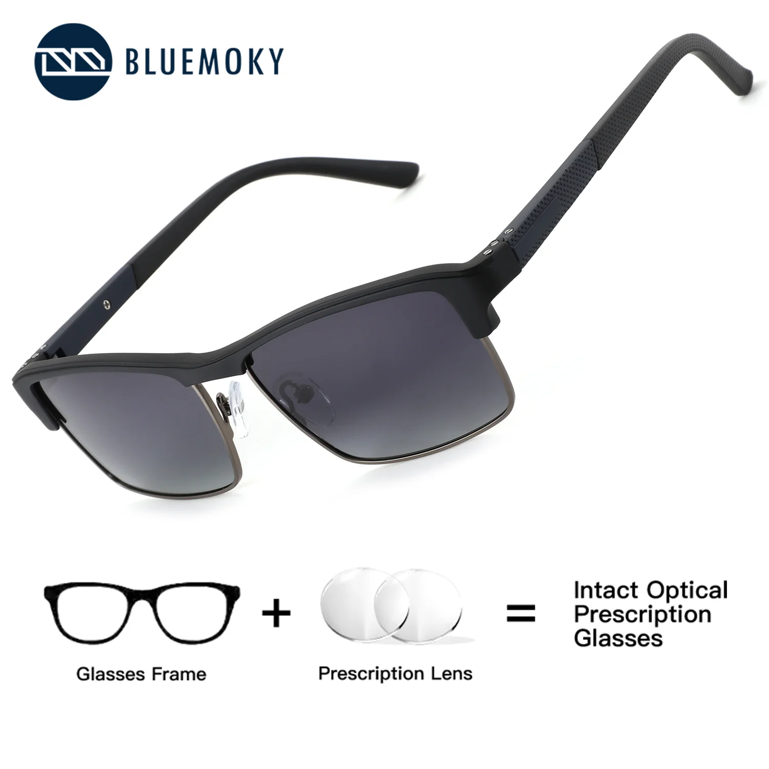 

BLUEMOKY Rectangle TR90 Polarized Prescription Sunglasses Men UV400 Protection Myopia Glasses for Man Outdoors Sports