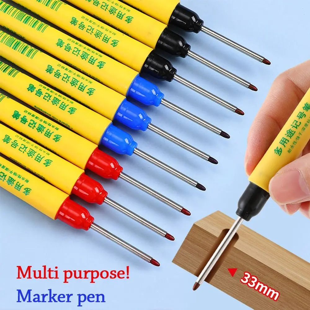 علامات الرأس الطويلة القائمة على الزيت 33 مللي متر رأس طويل أسود/أحمر/أزرق حبر قائم على الزيت قلم تحديد مقاوم للماء علامة القلم علامة ثقب عميق