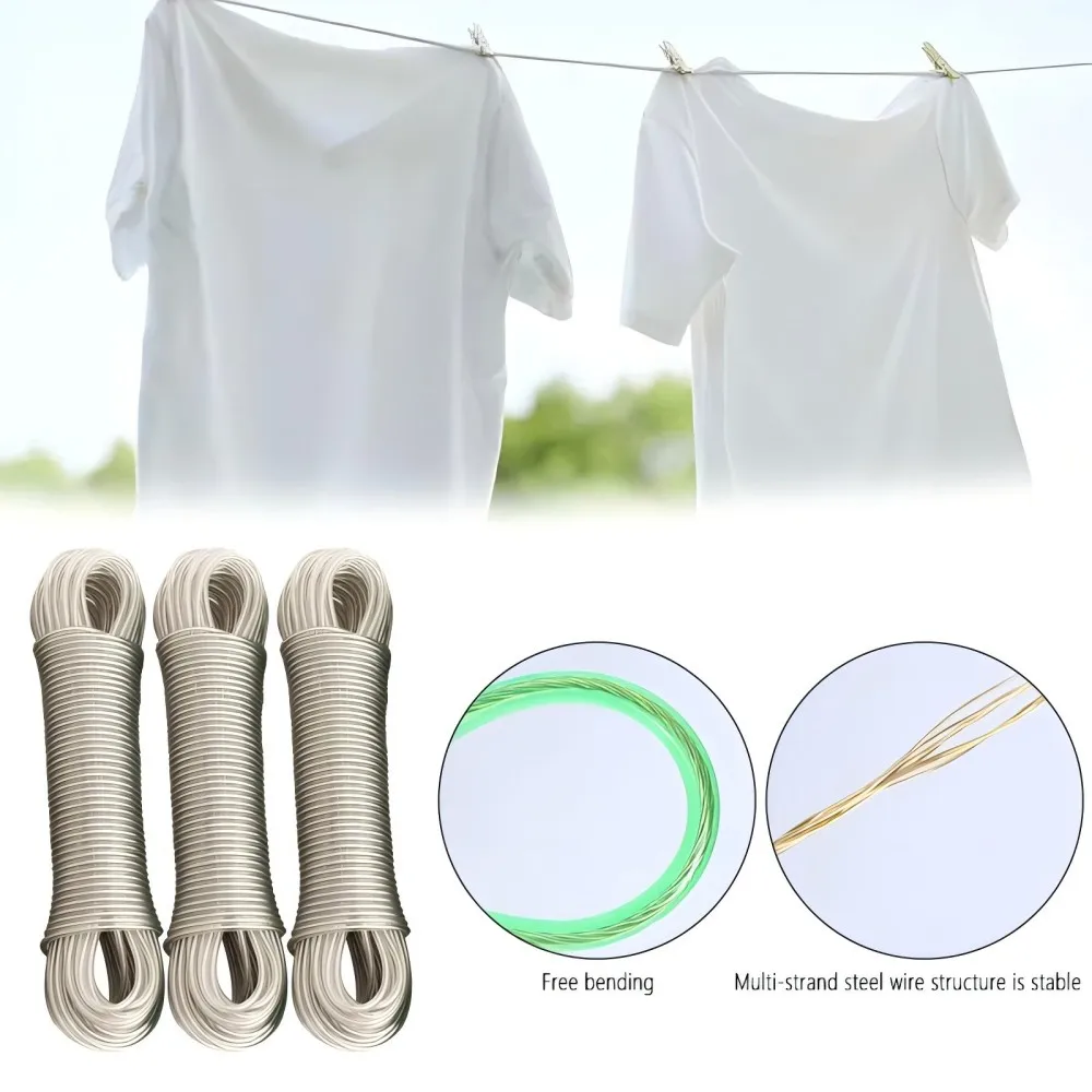 Outdoor Rope Rainproof Camping Drying Rope Windproof And Non-Slip Balcony Clothesline Plastic Steel Wire Drying Quilt Rope Wire