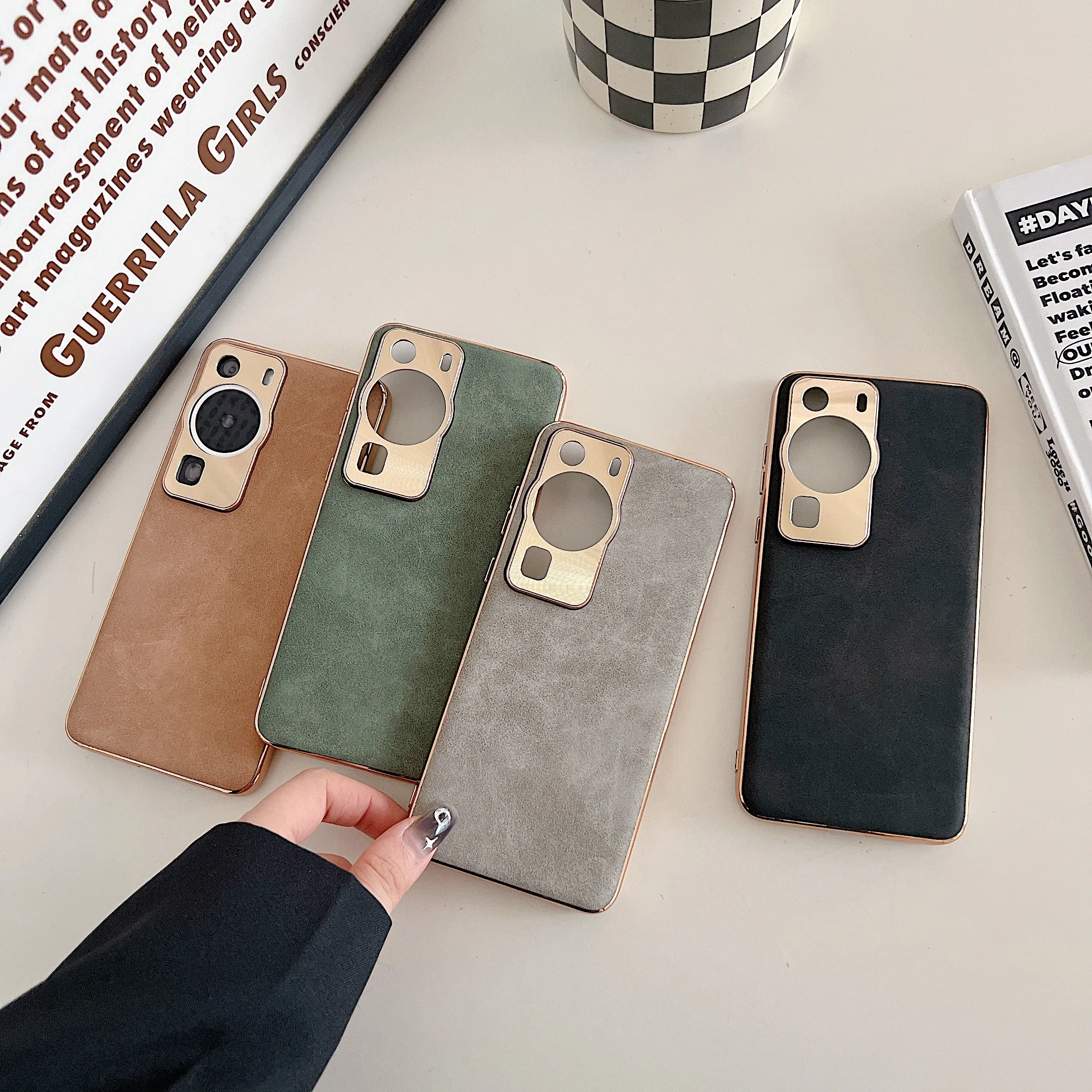 Ultra Thin Slim Plating Phone Case for Huawei P60 Pro Soft Touch Vintage PU Leather Full Protection Back Cover Shell