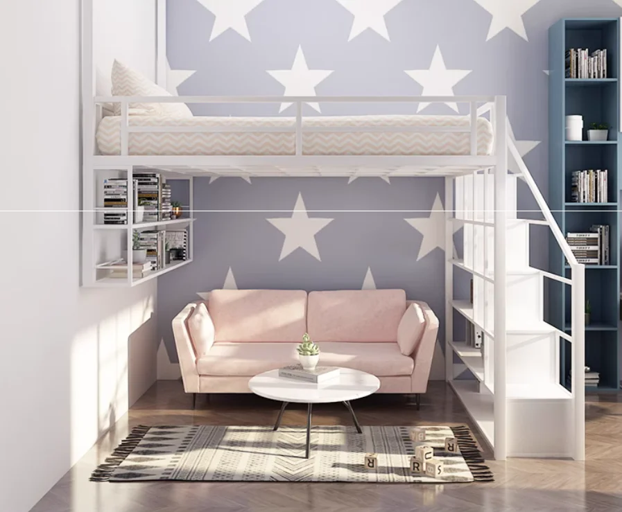 Elevated bed, upper bunk, lower table, bookshelf combination, loft, duplex two-story small apartment, energy-saving hanging bed