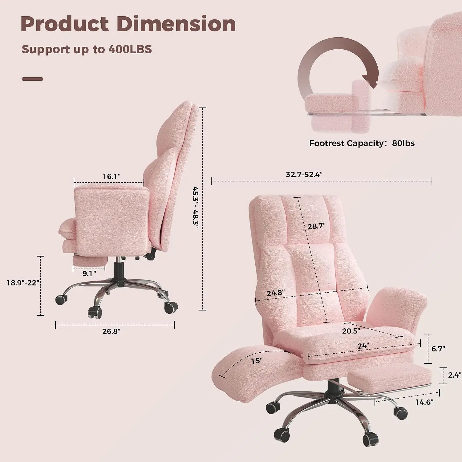 Big & Tall Office Chair Flip Armrests Cross Legged Ergonomic Chair Foot Rest Teddy Fleece Wide Seat Recliner, Customized