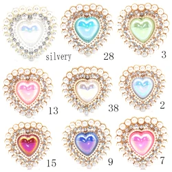 New 10PCS26MM Heart-Shaped Alloy Colored Pearl Water Diamond Flat Bottom Button DIY Jewelry, Hair Accessories, Clothing Accessor