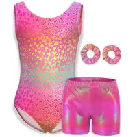 Camisola sin mangas para niñas, leotardos de baile de Ballet para niñas, trajes de baile gimnástico con pantalones cortos a juego, diademas, 4 piezas