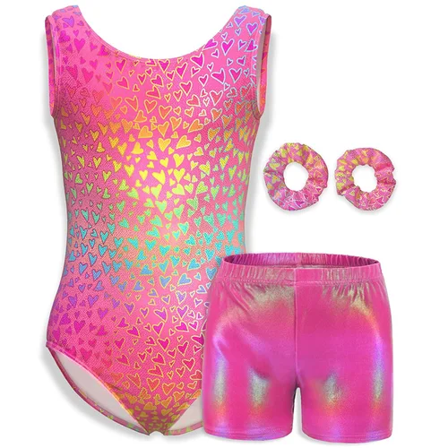 Camisola sin mangas para niñas, leotardos de baile de Ballet para niñas, trajes de baile gimnástico con pantalones cortos a juego, diademas, 4 piezas