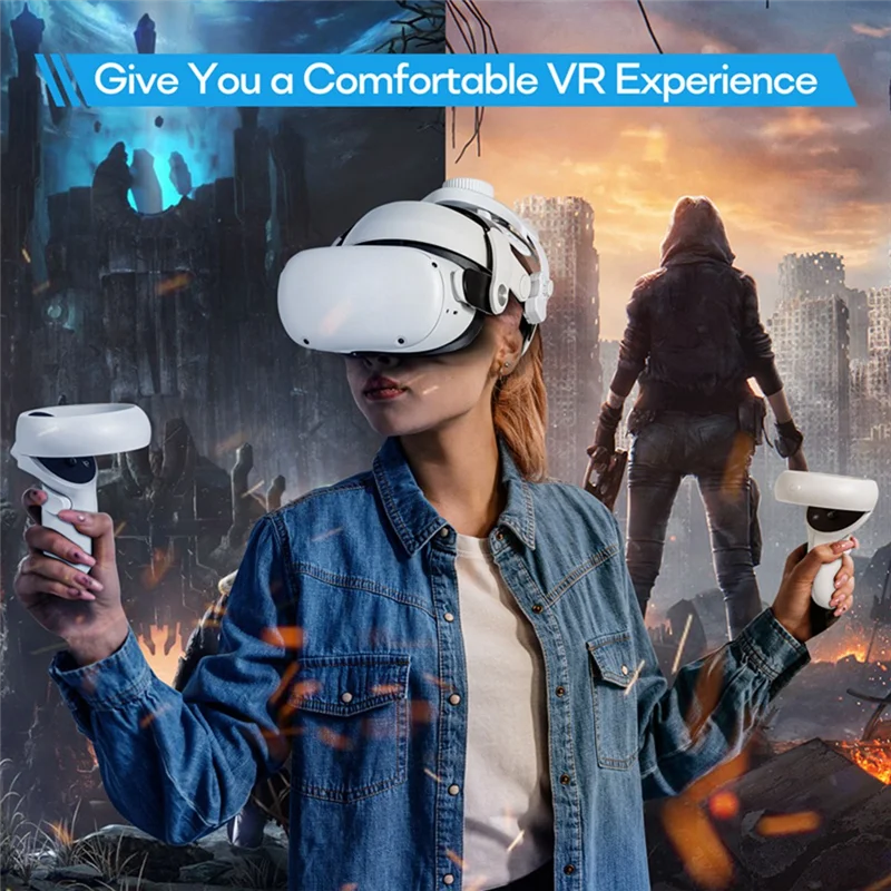 قطعة واحدة من حزام الرأس المريح لسماعات الواقع الافتراضي مع أشرطة رأس لتخفيف الضغط VR قابلة للتعديل لـ Meta Quest 3/2/Pro/Pico4 - أبيض