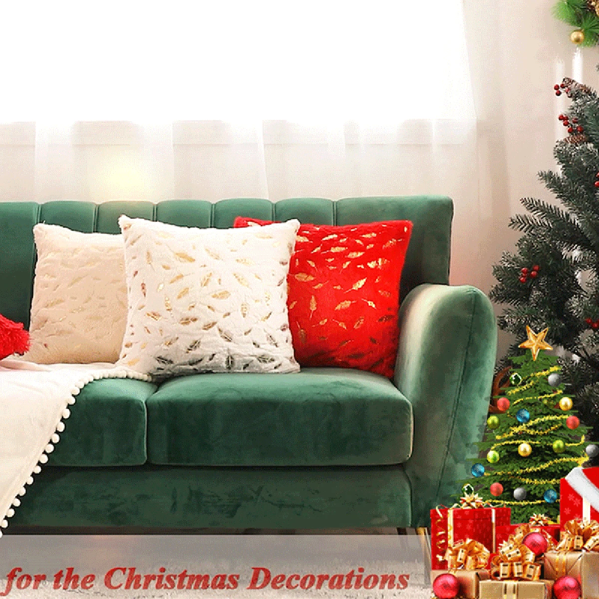 Decorazioni natalizie fodere per cuscini fodere per cuscini in peluche in pelliccia sintetica piume dorate foglie dorate federa divano 45cm