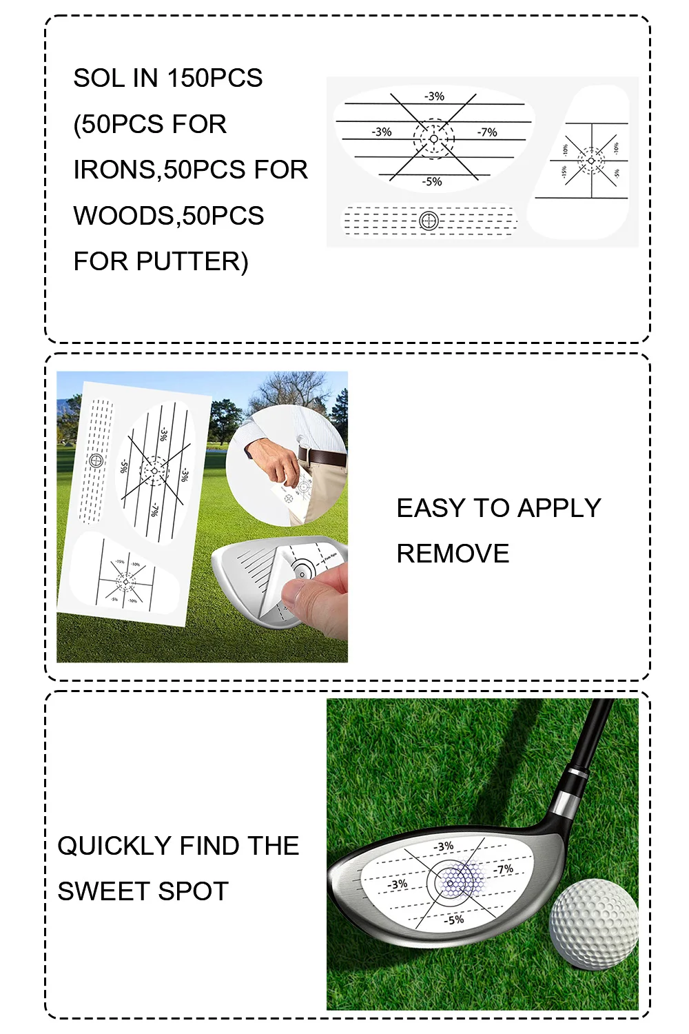 150PCS Golf Club Impact Tape Etiketten Aufkleber für Fahrer Hölzer Eisen Putter Schlagen Recorder Trainingshilfen für Schaukel Praxis – Detail 2
