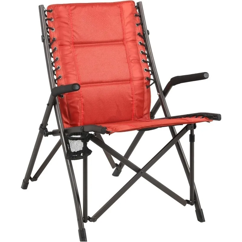 

HOME. Bungee Folding Camping Chairs for Adults, Heavy Duty Collapsible Padded Chair with Armrests Cup Holder