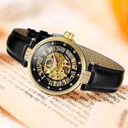 Forsining White Skeleton Automatic Mechanical Women Watch Luxury Brand Lady Wrist Watch Fashion Leather Strap Clock Reloj Mujer