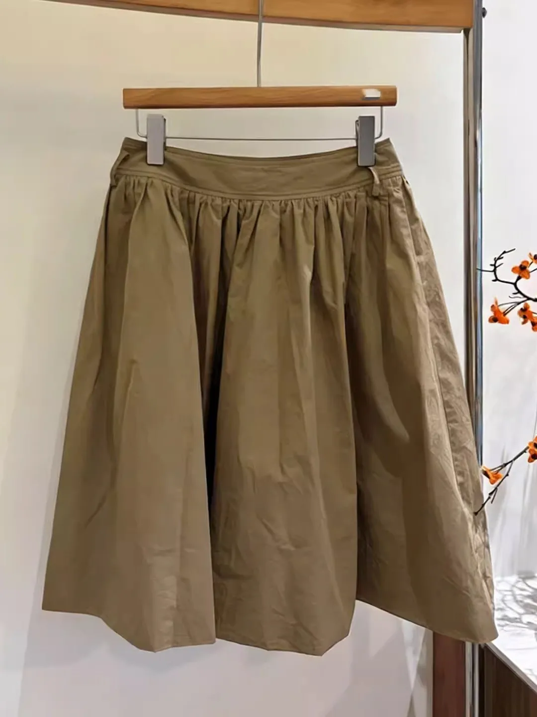 Korean Style Khaki Casual Workwear A-Line  Skirt Women's Summer High Waist Loose Slimming Skirt for Young Ladies