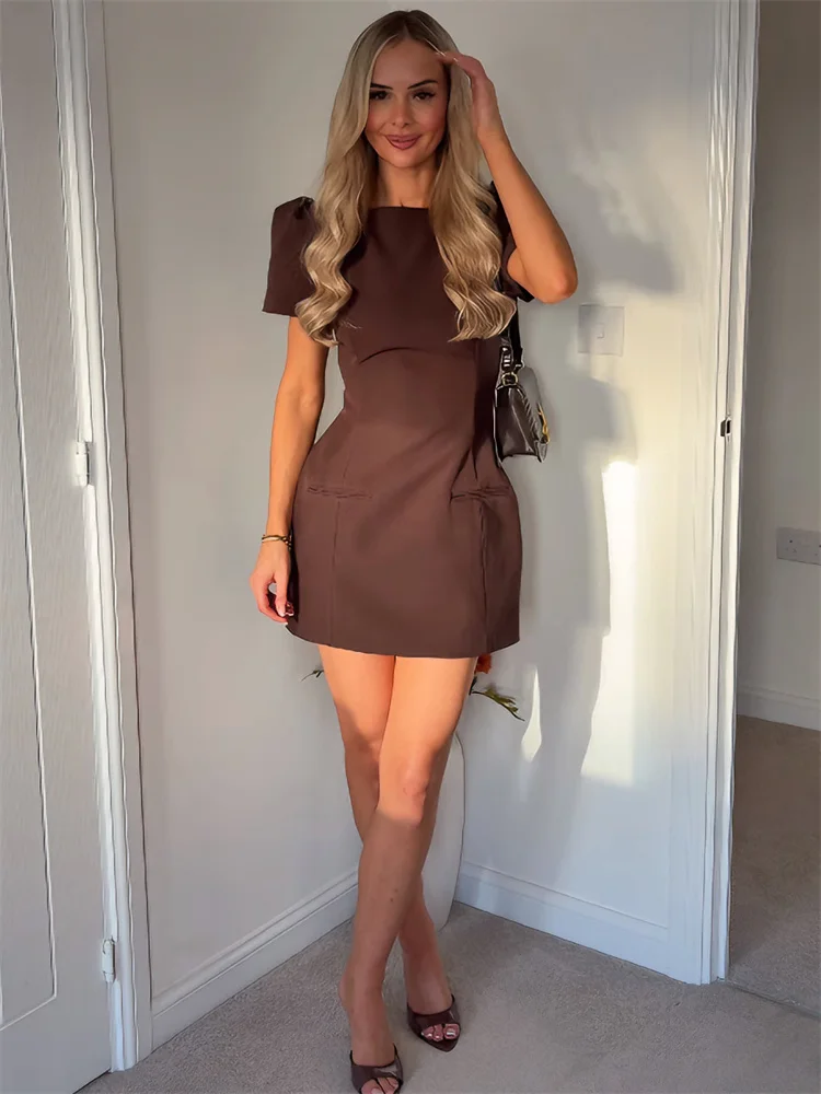 Tossy-minivestido plisado de manga corta para mujer, minivestido con bolsillos y cremallera, para ir al trabajo, verano 2026, nuevo vestido liso