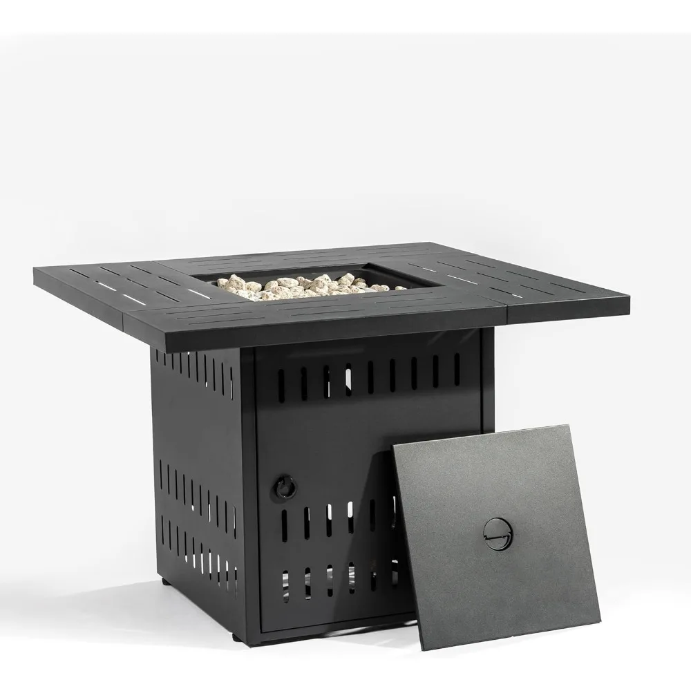 

34'' Propane Fire Pit Table, 50,000 BTU Detachable Tabletop Fire Table with Steel Lid, Laval Rocks, Deck Safe Fire Pit