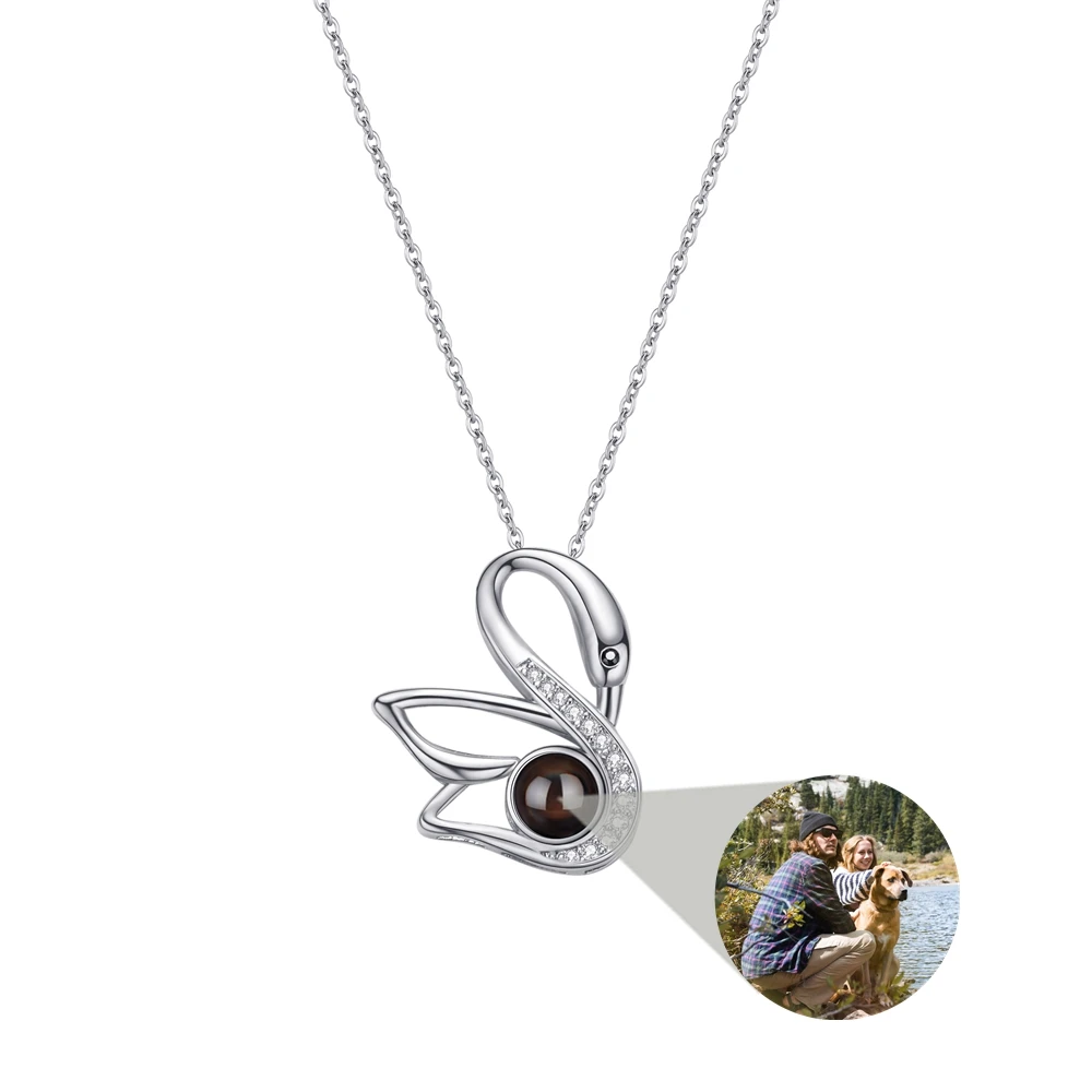 

Ювелирное изделие на заказ, проекционное фото ожерелье для женщин, кулон в виде лебедя, серебряная цепочка 925, индивидуальный подарок