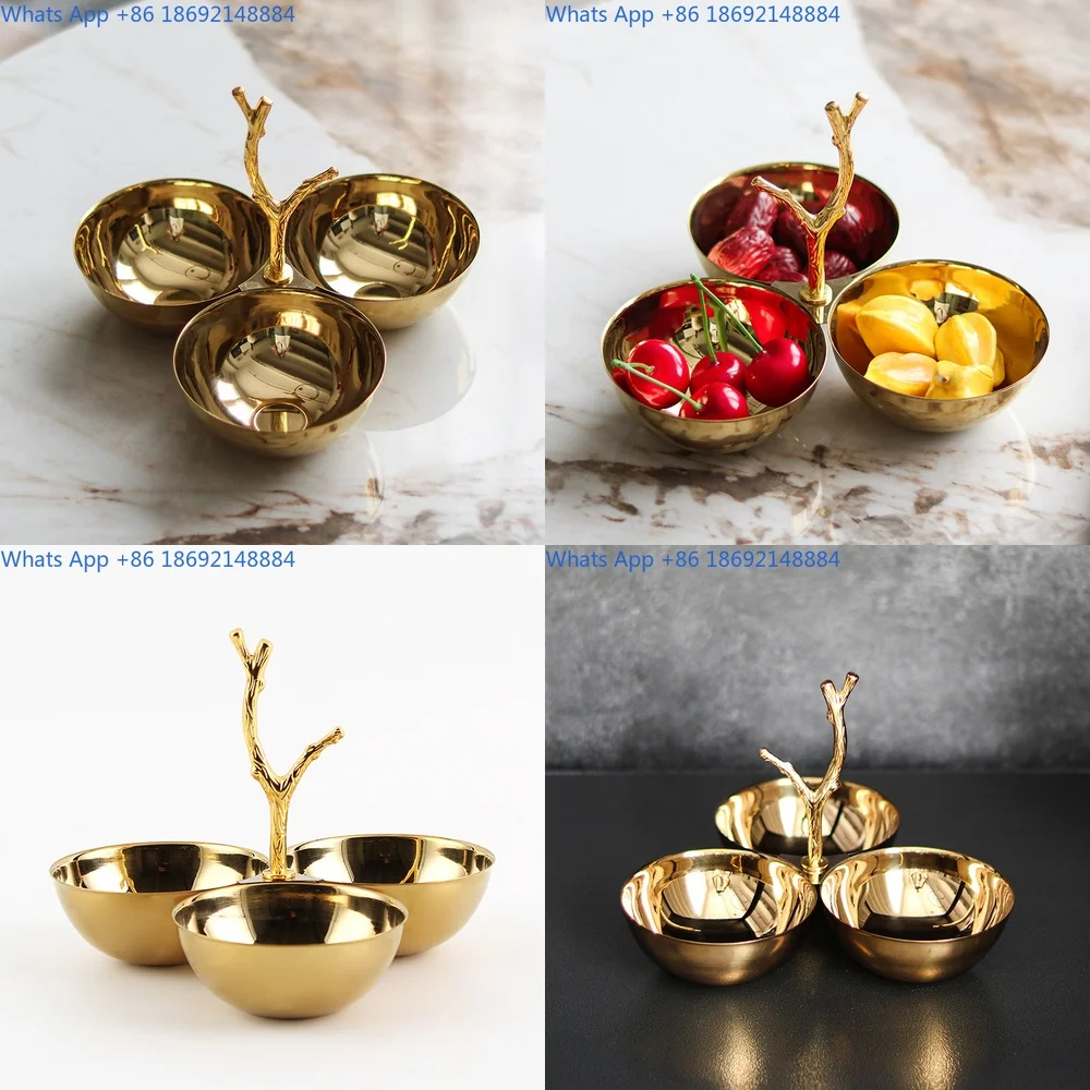 Luxury Three Tier Fruit Bowl Modern Chinese Style Artistic Branch Snack Candy Dry Fruit Serving Tray Decorative Plate